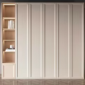 Modern Light Beige Wardrobe With Paneled Doors And Built in Bookshelf Storage