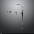 Urban Street Light Pole With Traffic Signal Lights And Lighting Fixture