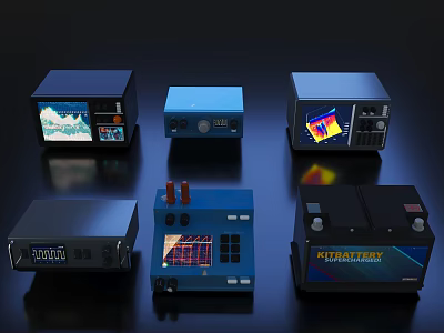 Various Types of Commercial Equipment Featuring Control Panels Display Screens and Battery Units 3d model