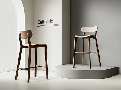 Calligaris Bar Stools With Modern Design Wooden Frame Brown And White Colors On Display Platform 3d model