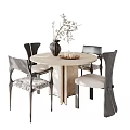 Modern Round Dining Table Set With Four Chairs And Decorative Vase 3d model