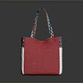 Vibrant Red Tote Bag With Colorful Straps And Patterned Woven Design