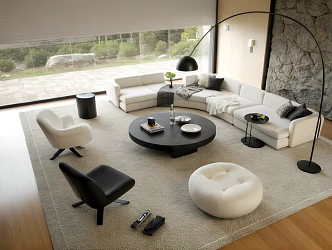 Modern Dark Style Living Room Sofa Coffee Table Combination 3d model
