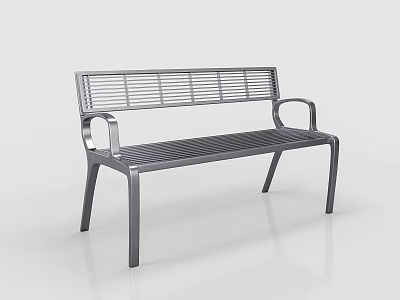 Gray Metal Outdoor Bench With Slatted Seat Backrest Armrests And Modern Design 3d model