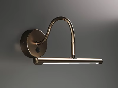 Modern Brushed Brass Wall Sconce With Curved Arm And Long Bar Shade 3d model