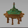 Traditional Octagonal Pavilion Architecture With Green Tiered Roof Orange Pillars And Decorative Top Sphere