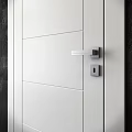 White Swing Door With Simple Panel Design Against Dark Wall Background 3d model