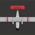 Red and White Twin Propeller Airplane with EAA Logo on Fuselage and Red Wing Tips