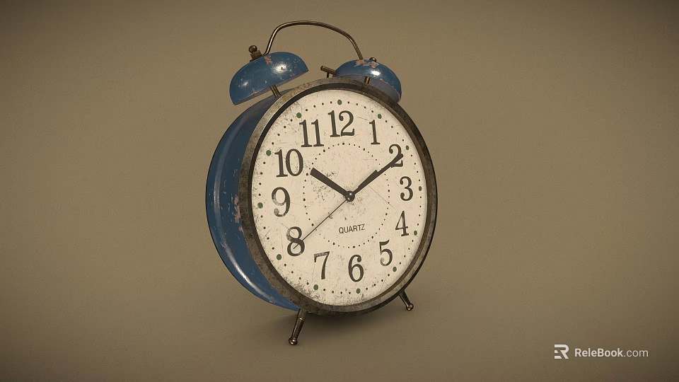 Vintage Alarm Clock With Blue Case Double Bells White Dial And Black Numbers 3d model 