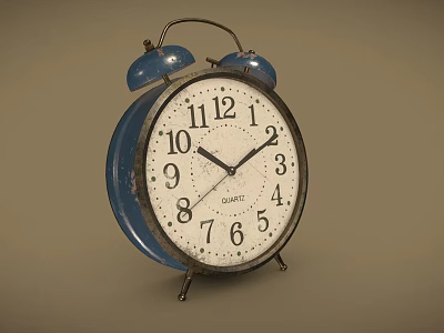 Vintage Alarm Clock With Blue Case Double Bells White Dial And Black Numbers 3d model