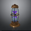 Vintage Copper Frame Hourglass Lantern With Blue Purple Sand And Engraved Base
