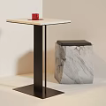Modern Marble Table and Stool Set with White Black Legs Beige Wall JAONS Sign