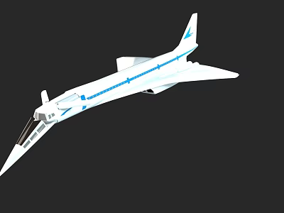 Sleek White Supersonic Passenger Jet With Blue Stripes And Sharp Nose Design 3d model
