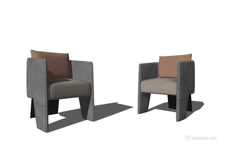 Gray Single Sofa with Modern Design Square Armrests and Comfortable Brown Cushions 3d model