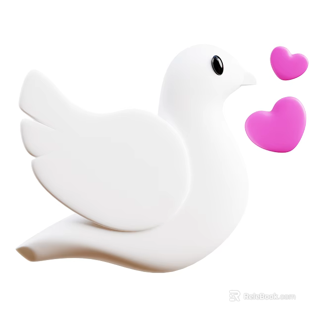 Cute White Dove with Floating Pink Hearts on Simple White Background 3d model 