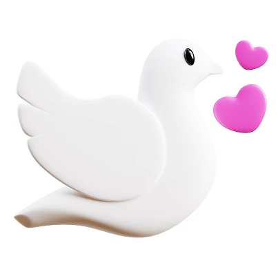 Cute White Dove with Floating Pink Hearts on Simple White Background 3d model