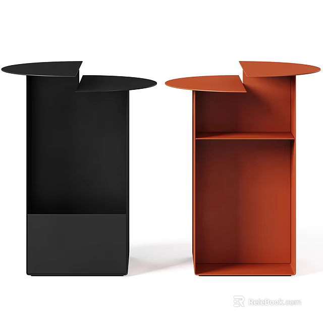 Modern Minimalist Black and Orange Side Table with Round Top and Open Shelf Structure 3d model 