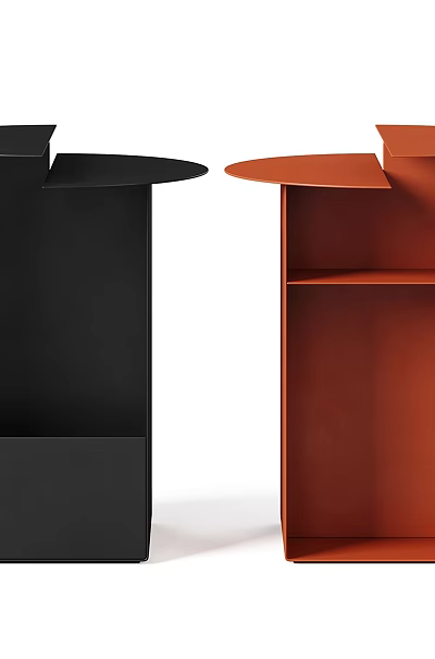 Modern Minimalist Black and Orange Side Table with Round Top and Open Shelf Structure 3d model