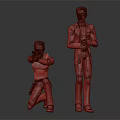 Kneeling Police Woman With Gun And Standing Man In Black Coat Blue Jeans