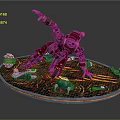 Red Robotic Smart Machine Figure On Lava Surface With Green Gemstones And Gold Accents