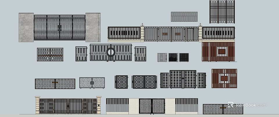Various Entrance Gate Designs With Iron Grille Patterns And Decorative Metal Structures 3d model