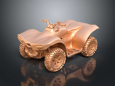 Rugged Off Road Terrain With Golden 3D ATV Four Wheeler And Large Tires 3d model