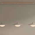 Modern Minimalist Three Pendant Lights With White Shade And Wooden Base Hanging From Ceiling