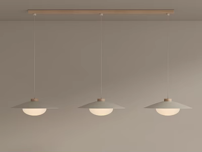 Modern Minimalist Three Pendant Lights With White Shade And Wooden Base Hanging From Ceiling 3d model