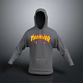 Gray Casual Hoodie With Vibrant THRASHER Lettering And Front Pocket Design