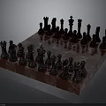 Elegant Chess Set with Black and Silver Pieces Arranged on Glossy Chessboard