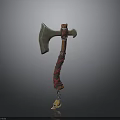 Medieval Style Axe With Metal Head Wooden Handle Red Wrapping And Pendant