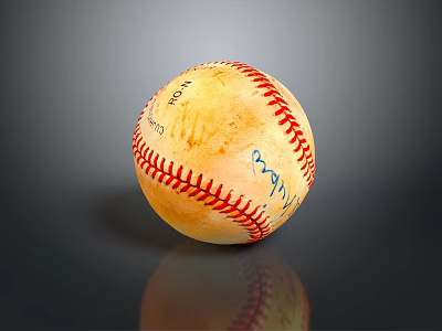 Autographed Baseball Sports Equipment With Red Stitching And Handwritten Signatures 3d model