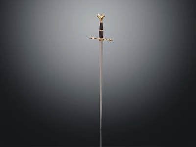 Medieval Style Sword with Golden Hilt Black Grip and Long Slender Blade on Dark Background 3d model