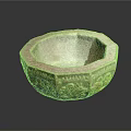 Decorative Carved Hexagonal Stone Bowl With Intricate Patterns And Brown Surface 3d model