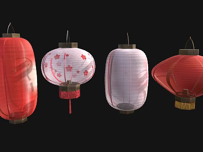 Elegant Home Furniture Decorated With Red And White Chinese Lanterns In Various Styles 3d model