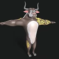 Muscular Cartoon Bull With Horns Brown Body Yellow Patterns Outstretched Arms