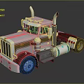 Classic Semi Truck With Silver Red Gold Stripes Chrome Grille And Exhaust Pipes