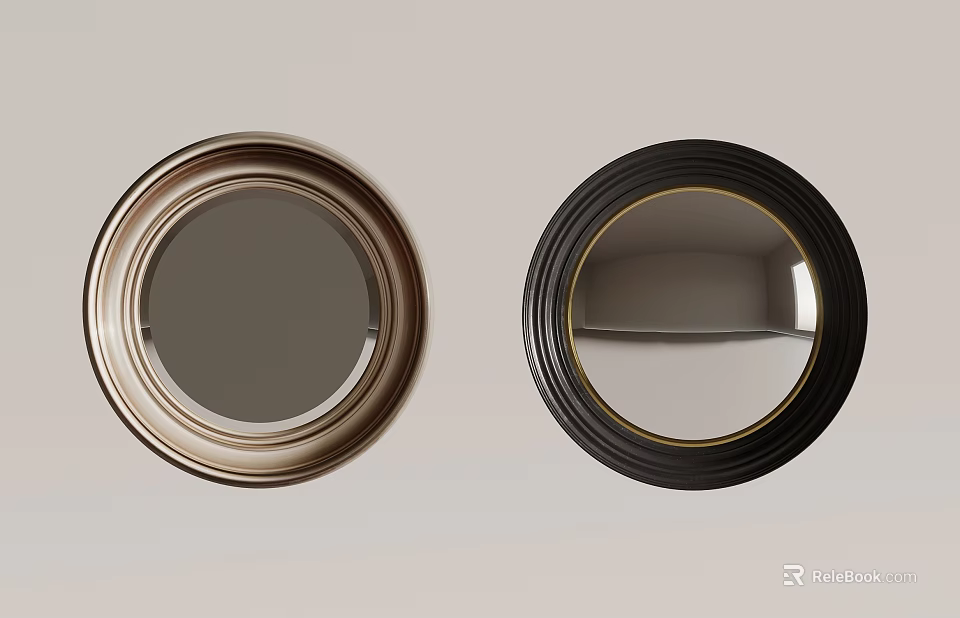 Round Decorative Mirrors with Gold and Black Frames for Home Wall Decor 3d model 