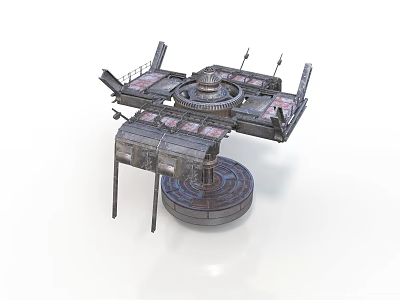 Futuristic Sci Fi Platform Structure With Extended Sections Central Dome And Support Pillars 3d model