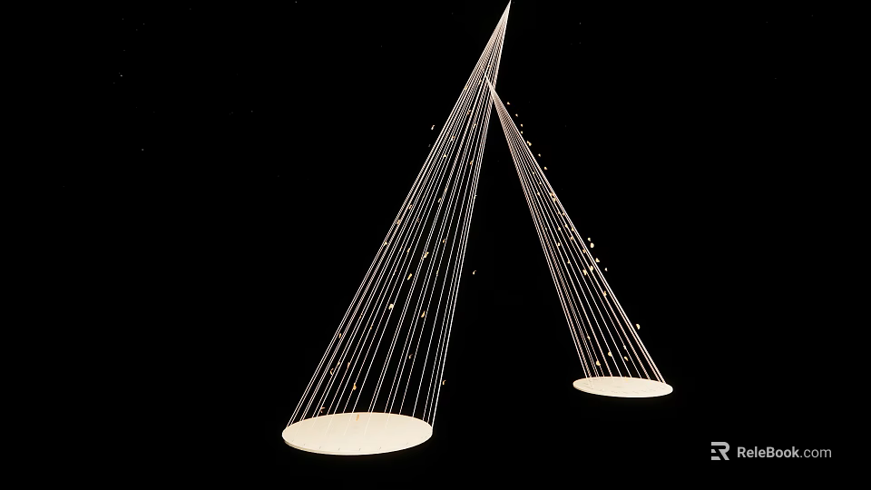 Modern Symmetric Installation With Thin Wires And White Circular Panels On Black Background 3d model 