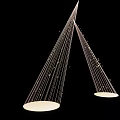 Modern Symmetric Installation With Thin Wires And White Circular Panels On Black Background