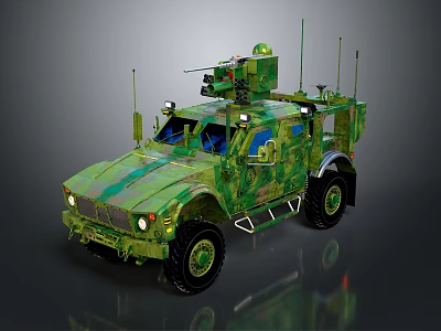 Camouflaged Military Vehicle With Roof Mounted Weapon Armored Body And Antennas 3d model