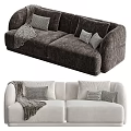 Modern Two Seater Sofa With Neutral Tones Throw Pillows And Decorative Blanket 3d model