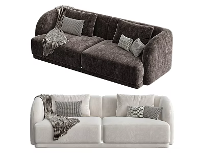 Modern Two Seater Sofa With Neutral Tones Throw Pillows And Decorative Blanket 3d model