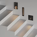 Modern Staircase Design With Gray Steps And Black Wall Lights Emitting Warm Glow