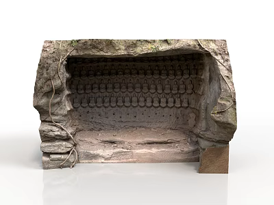 Stone Sculpture Carving Featuring Niche Structure With Intricate Carved Figures Rock Texture And Vines 3d model