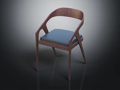 Modern Leisure Chair With Walnut Wood Frame And Blue Cushioned Seat 3d model