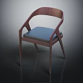 Modern Leisure Chair With Walnut Wood Frame And Blue Cushioned Seat