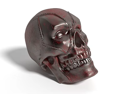 Red Leather Texture Skull Decorative Ornament With Suture Design For Home 3d model
