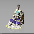 Traditional Elegant Costume With Light Colored Top Colorful Embroidery And Purple Yellow Pleated Skirt